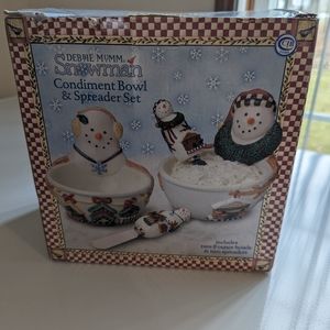 Debbie Mumm Snowman Condiment Bowl & Spreader set